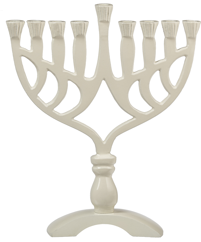 White Colored 7.5 Inch Menorah — compact white-finish Chanukah menorah | Judaica Square Lakewood