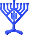 Spinning Dreidel Menorah Blue — blue nine-light menorah with turning dreidel | Judaica Square Lakewood