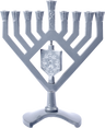Spinning Dreidel Menorah Gray — gray nine-light menorah with a turning dreidel | Judaica Square Lakewood