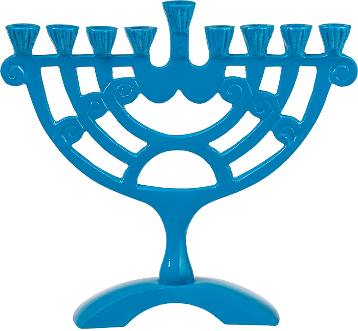 Blue Colored 6" Menorah — compact blue menorah with eight lights and shamash | Judaica Square Lakewood