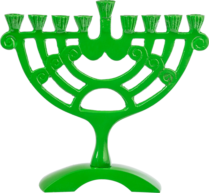 Green Colored Menorah 6 inch — small green menorah on a windowsill | Judaica Square Lakewood