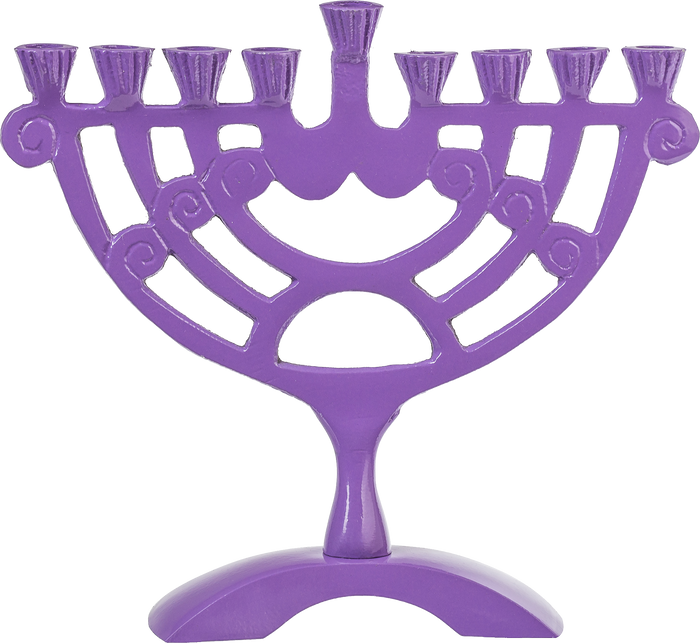 Purple Colored Menorah, 6 Inch — small purple-finish Chanukah menorah | Judaica Square Lakewood