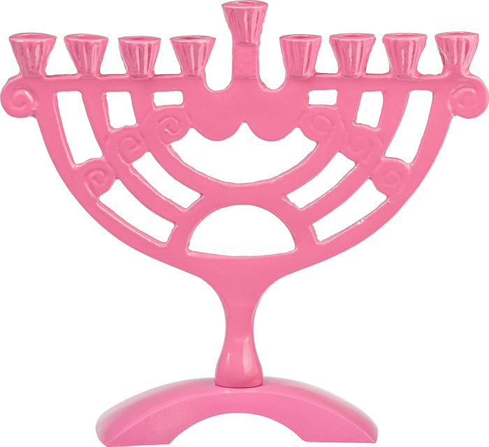 Pink 6-Inch Menorah — small pink colored Chanukah menorah | Judaica Square Lakewood