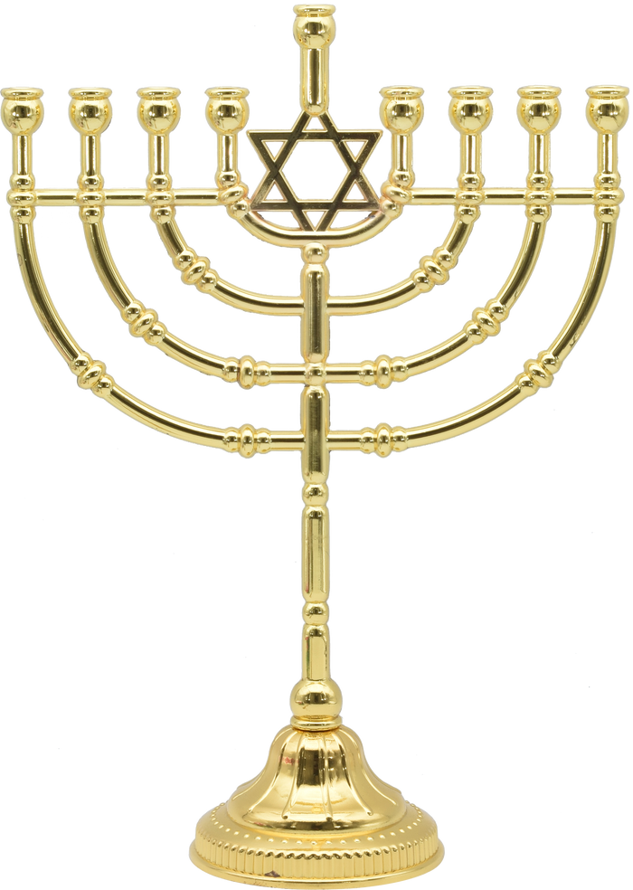 Traditional Gold Plated Menorah — twelve-inch branched candle menorah with gold finish | Judaica Square Lakewood