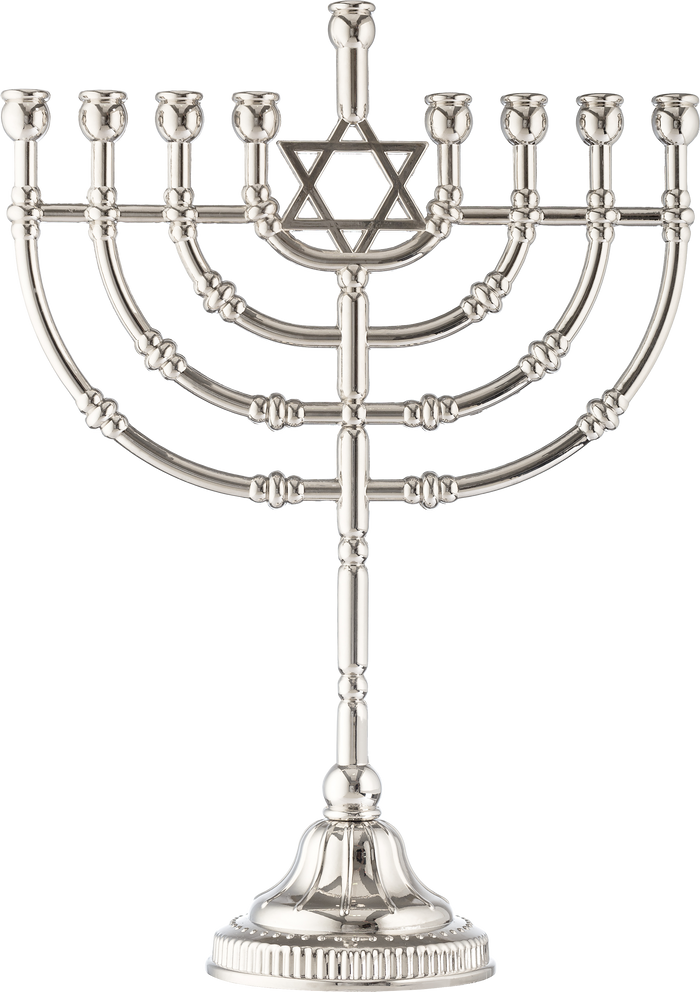 Traditional Menorah, Silvertone Finish — nine-inch branched menorah in bright silvertone | Judaica Square Lakewood