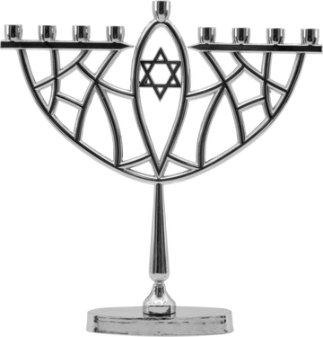 Prismatic Menorah, Chrome Plated — faceted mirror-bright aluminum menorah | Judaica Square Lakewood