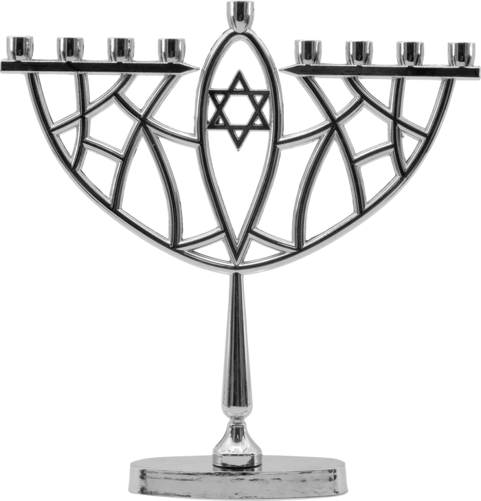 Prismatic Menorah, Chrome Plated — faceted mirror-bright aluminum menorah | Judaica Square Lakewood