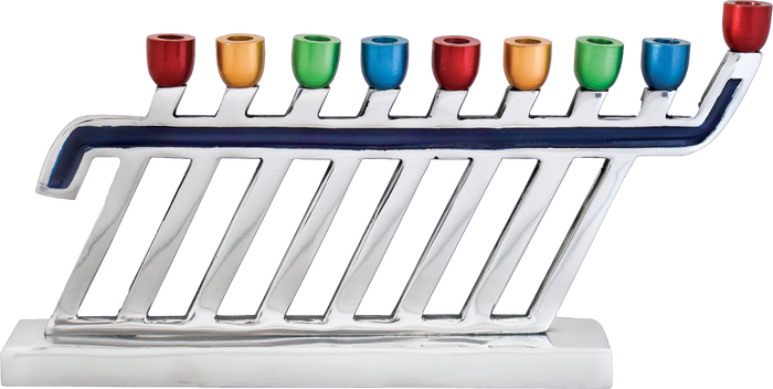 Gliding Glissando Aluminum Menorah — sweeping curved modern menorah | Judaica Square Lakewood