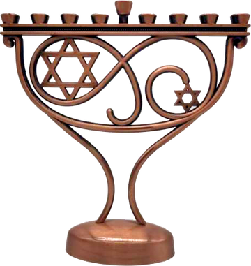 Whimsical Menorah Copper Finish — sculpted aluminum menorah with curving branches | Judaica Square Lakewood