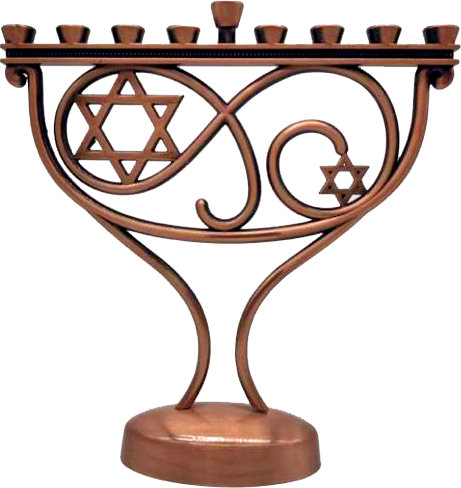 Whimsical Menorah Copper Finish — sculpted aluminum menorah with curving branches | Judaica Square Lakewood