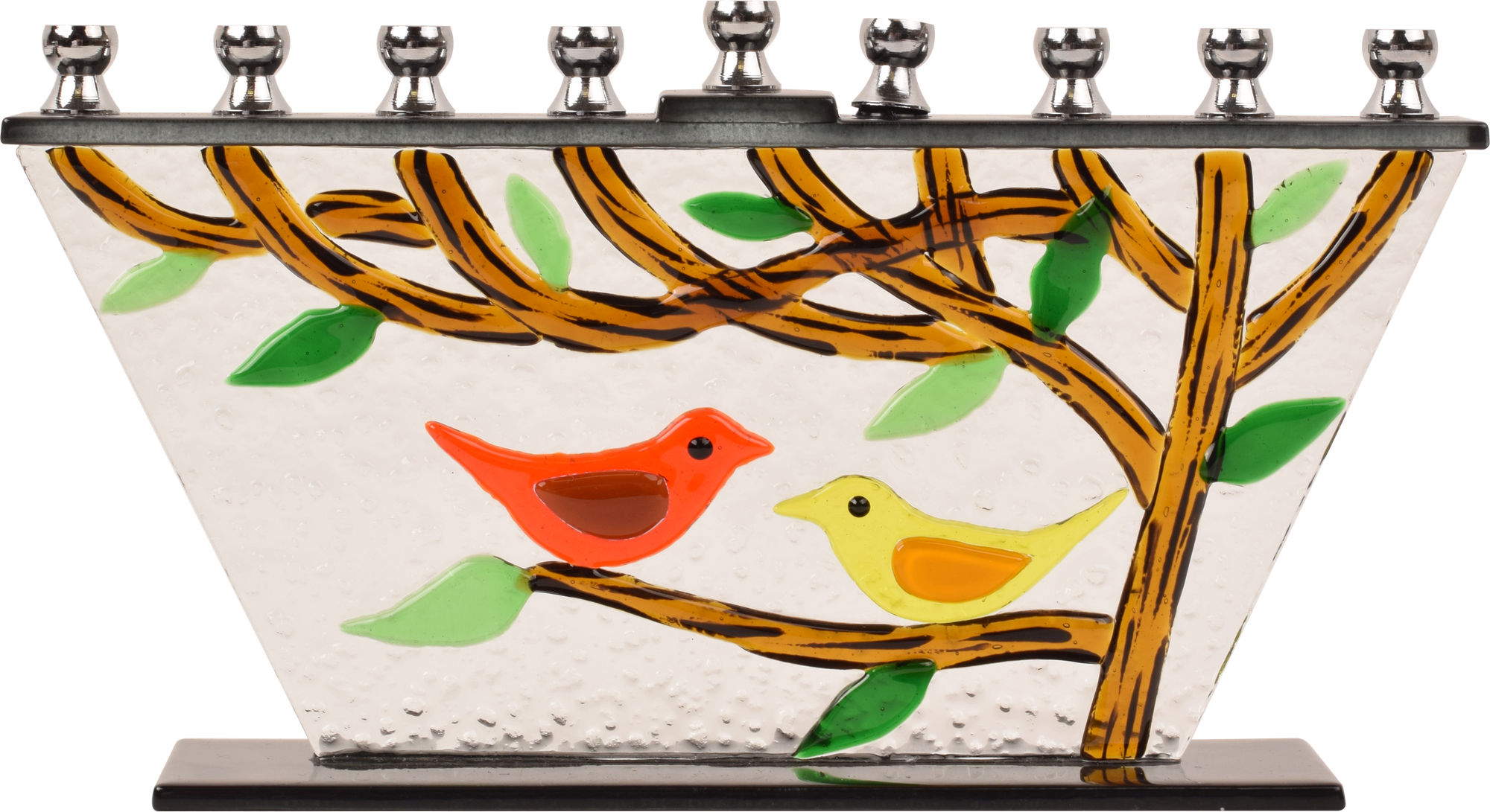 Hand Crafted Glass Menorah - Tree of Life - Birds — Judaica Square