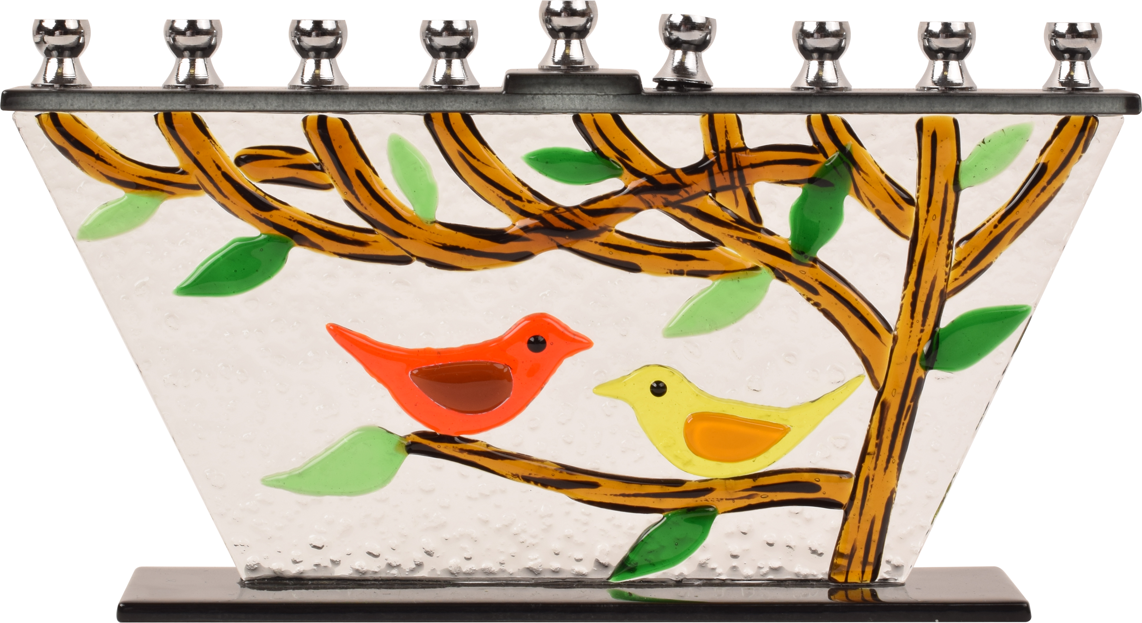 Hand Crafted Glass Menorah - Tree of Life - Birds — Judaica Square
