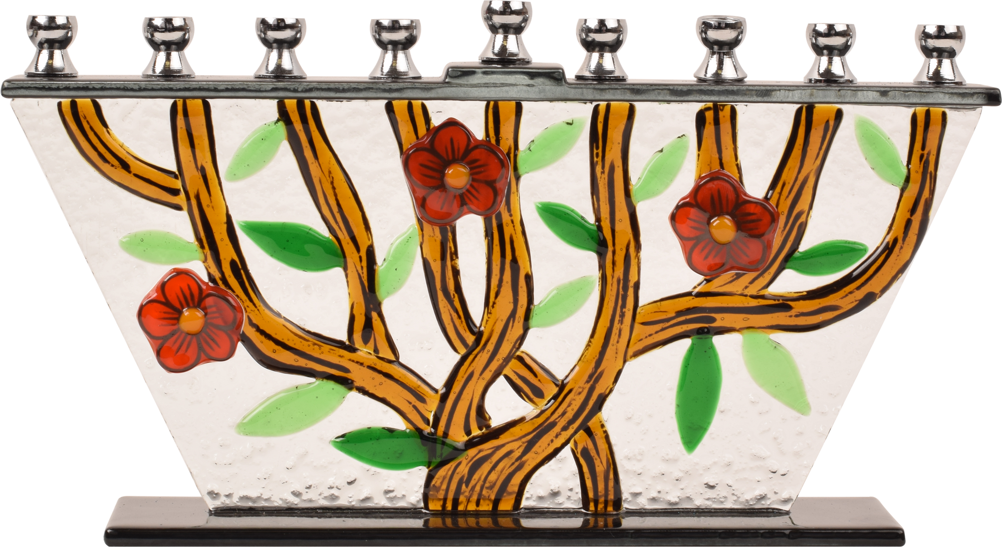 Hand Crafted Glass Menorah - Tree of Life - Flowers — Judaica Square