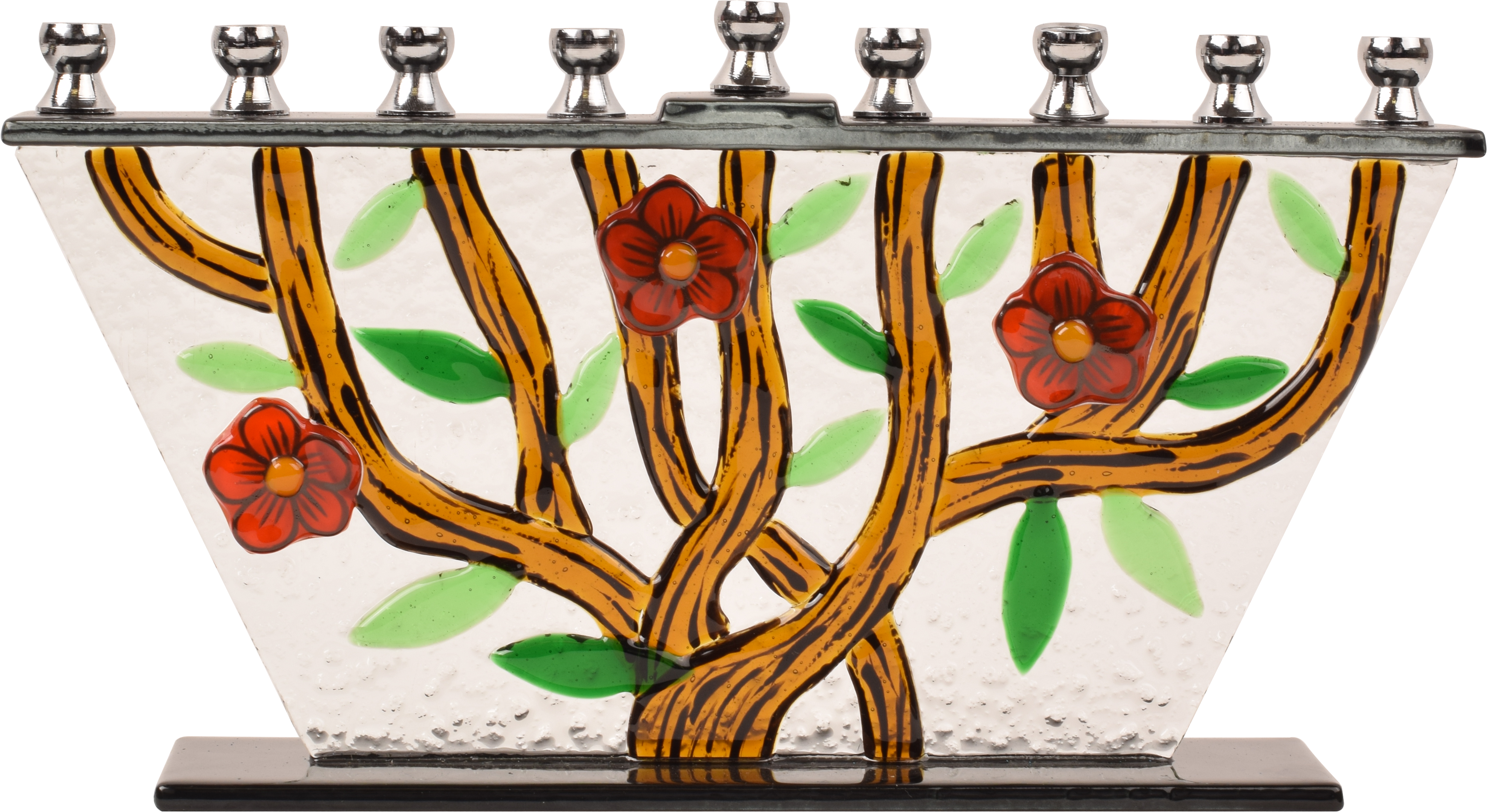 Hand Crafted Glass Menorah - Tree of Life - Flowers — Judaica Square
