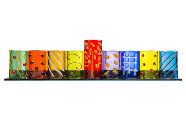 Hand Crafted Glass Tealights Menorah — Judaica Square
