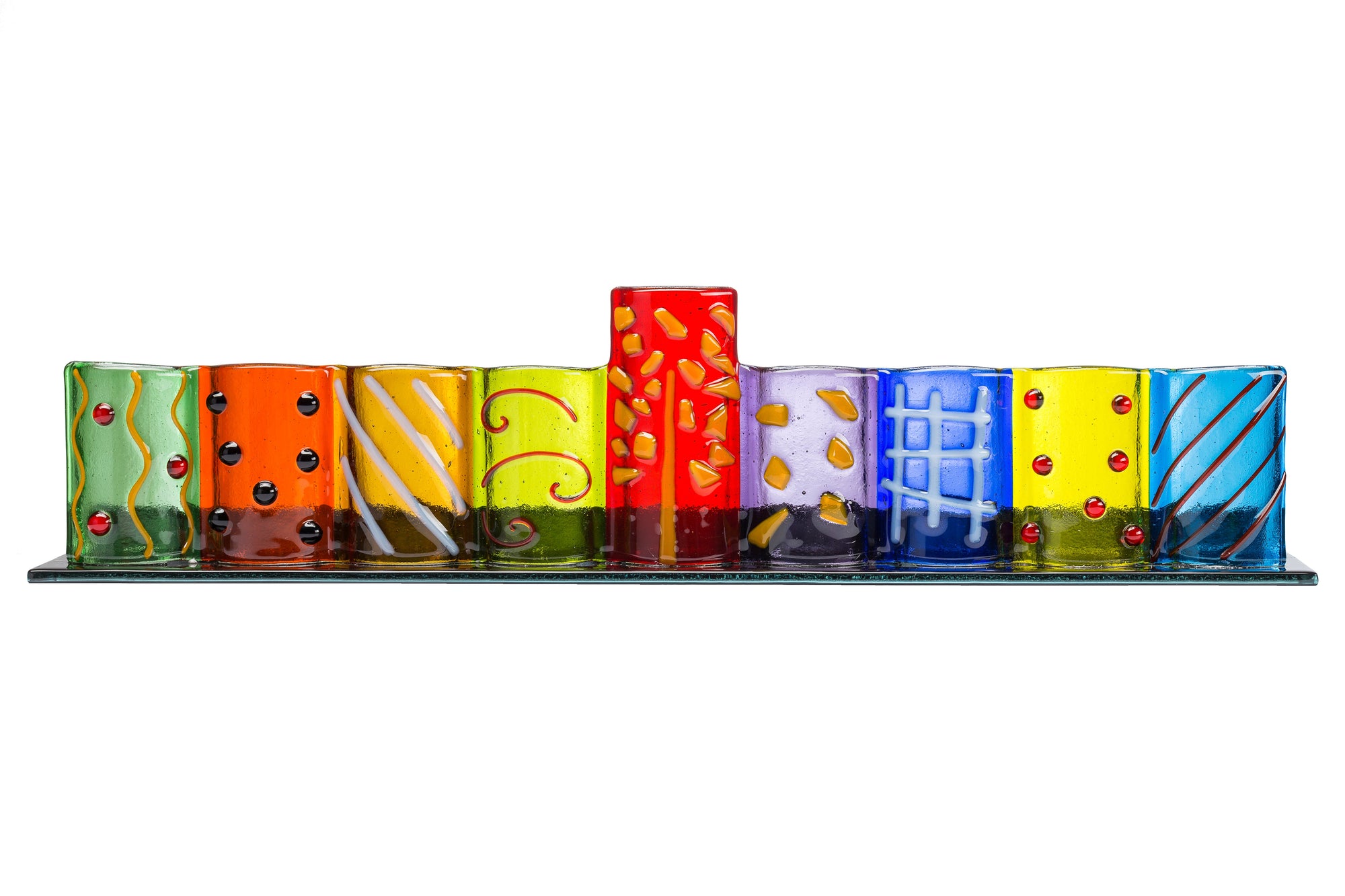 Hand Crafted Glass Tealights Menorah — Judaica Square