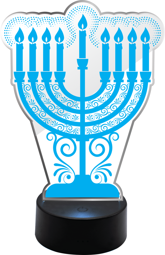 Light-Up Acrylic Menorah — clear illuminated menorah with eight glowing branches | Judaica Square Lakewood