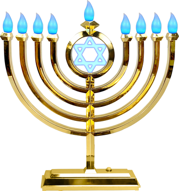 Classic LED Menorah in Gold — warm gold-tone branched electric menorah, all lights on | Judaica Square Lakewood