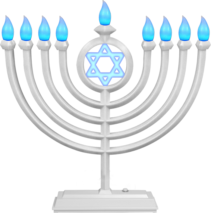 Classic LED Menorah in White — clean white branched electric menorah on a sill | Judaica Square Lakewood