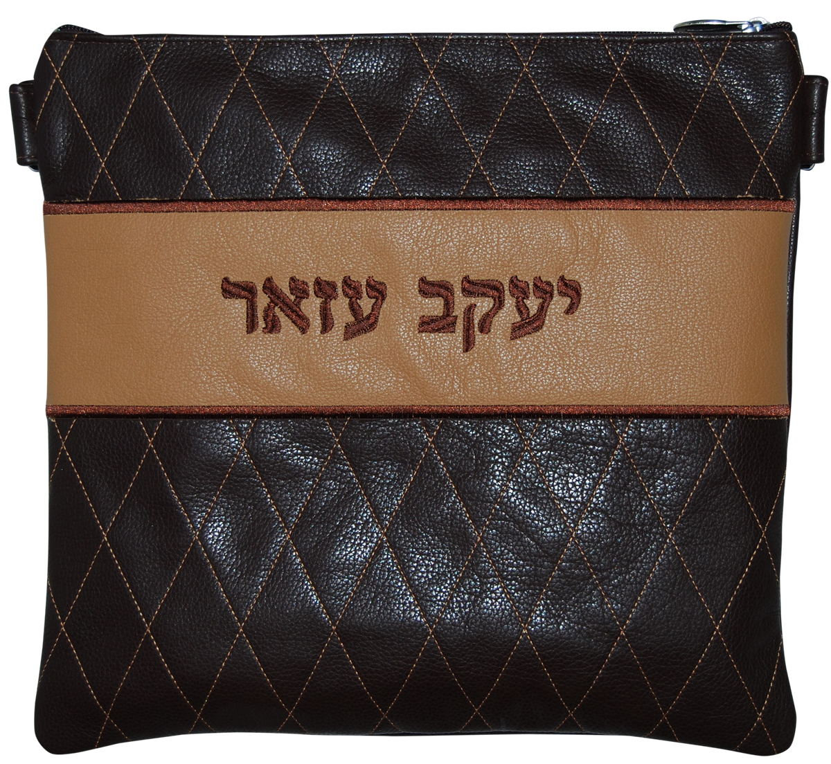 Prestige Leather Tallit & Tefillin Bag — Diamond Design, Prestige Collection (305F-BR3)
