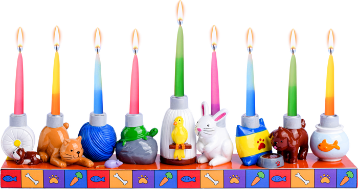 Resin Menorah, Pets — polyresin menorah with animal figures | Judaica Square Lakewood