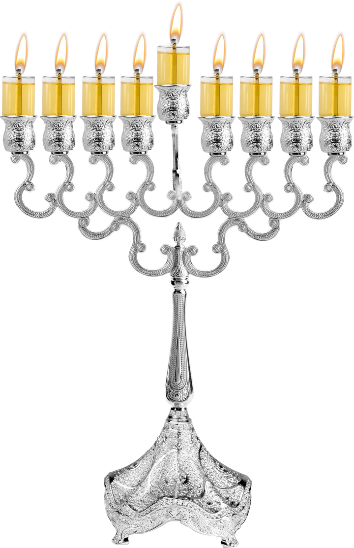Silver-Plated Oil Menorah — 12-inch polished silver branched menorah