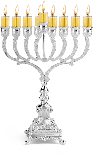 11-Inch Silver-Plated Oil Menorah — polished silver-tone Chanukah menorah for oil | Judaica Square Lakewood