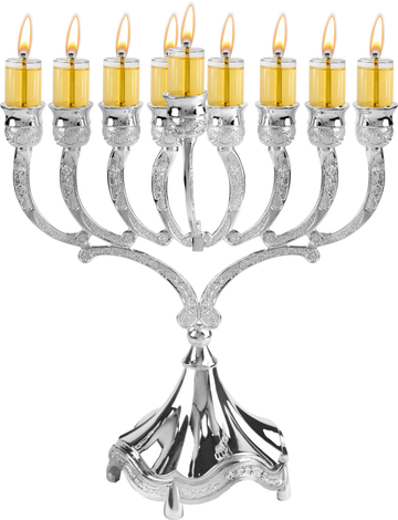 9" Silver-Plated Oil Menorah — polished oil menorah with nine cups | Judaica Square Lakewood