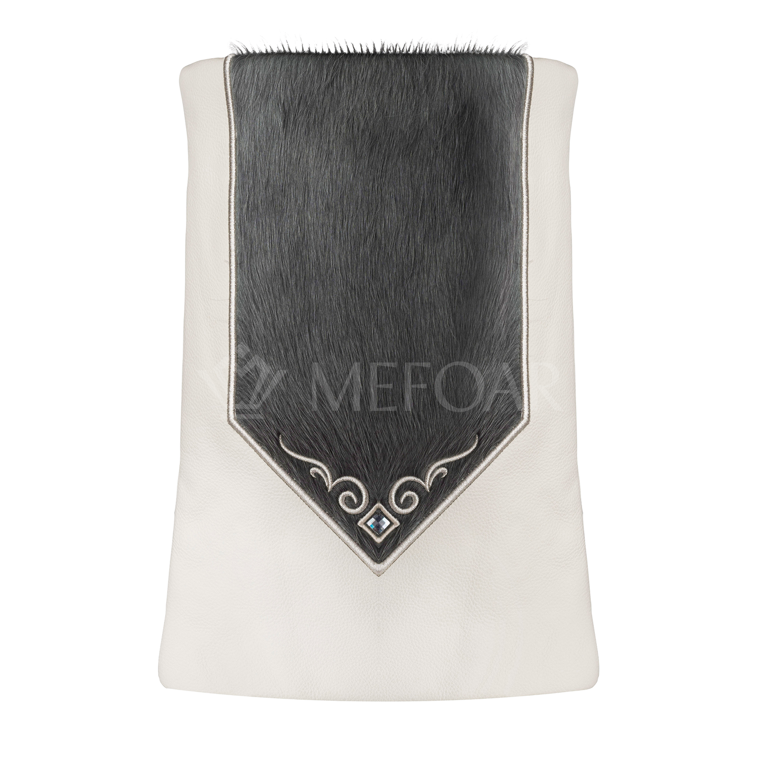 Leather & Fur Torah Mantle - Style 380-White - Image 2