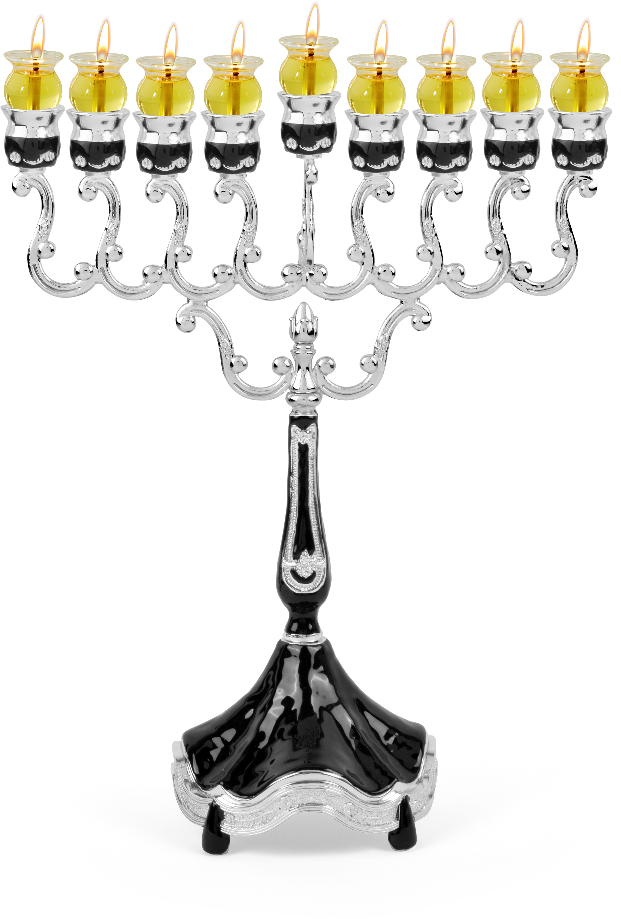 Marbleized Silver Plated Oil Menorah - Black — Judaica Square
