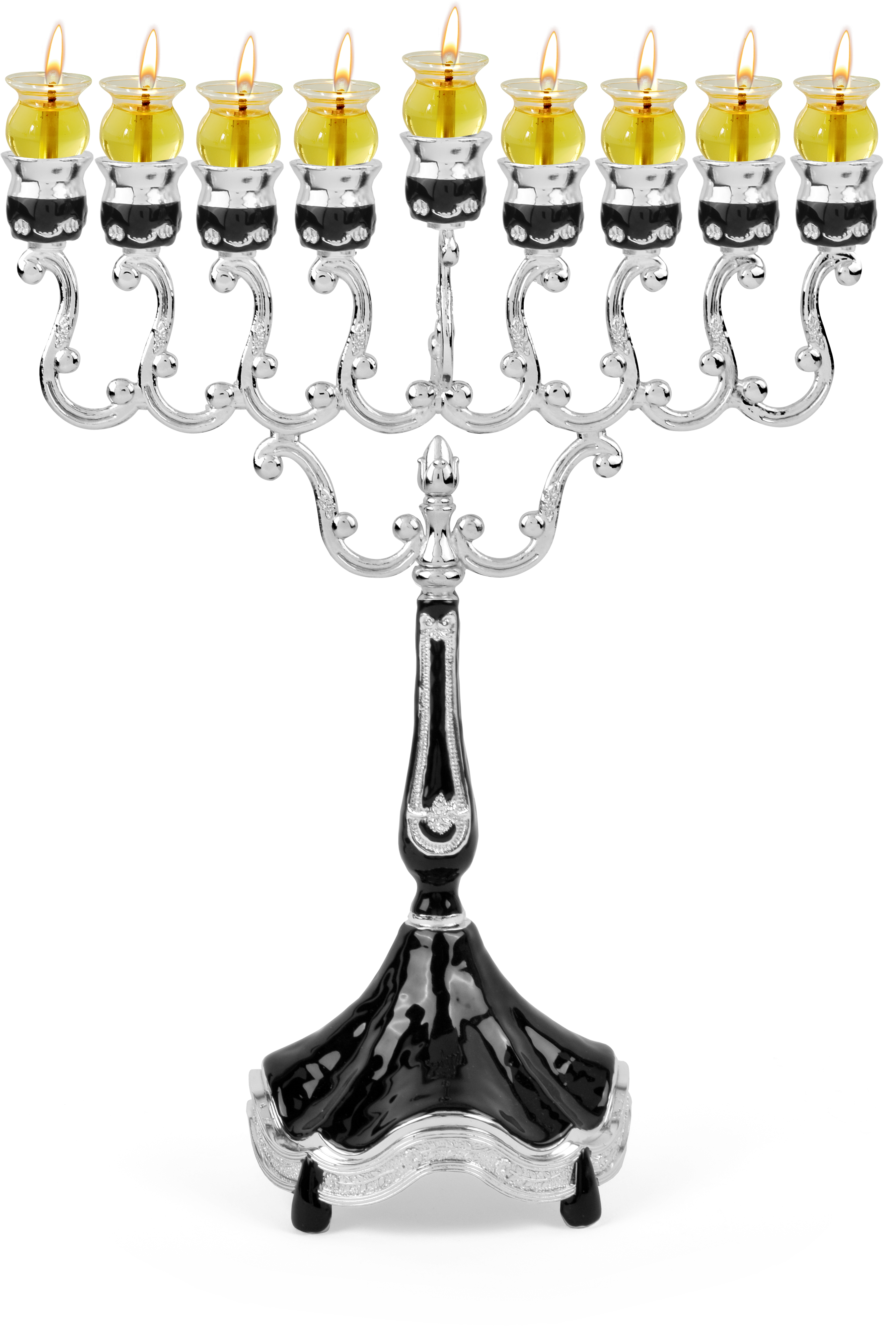 Marbleized Silver Plated Oil Menorah - Black — Judaica Square