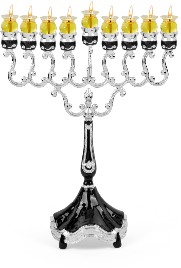 Marbleized Silver Plated Oil Menorah - Black — Judaica Square