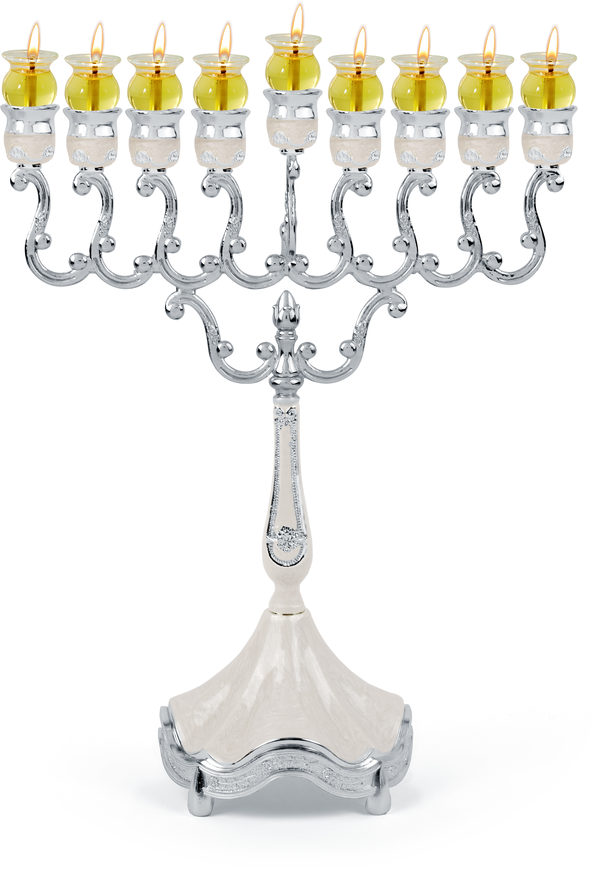 Marbleized Silver Plated Oil Menorah - White — Judaica Square
