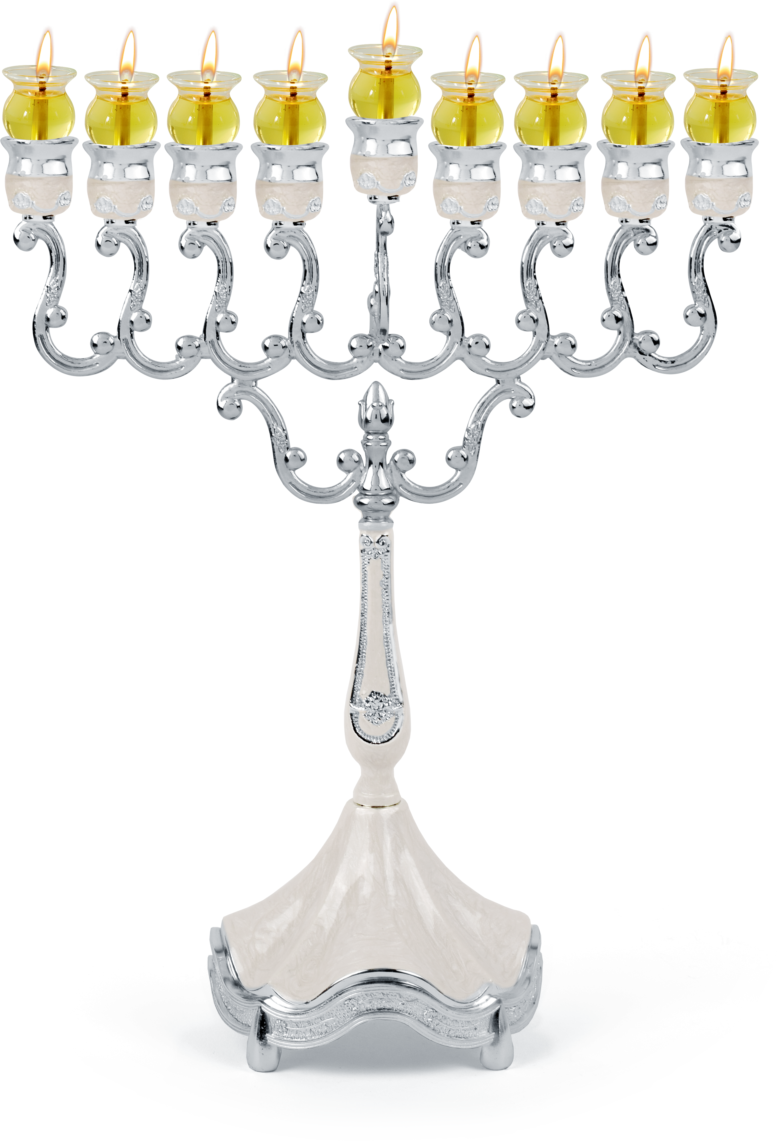 Marbleized Silver Plated Oil Menorah - White — Judaica Square