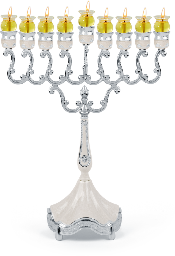 Marbleized Silver Plated Oil Menorah - White — Judaica Square