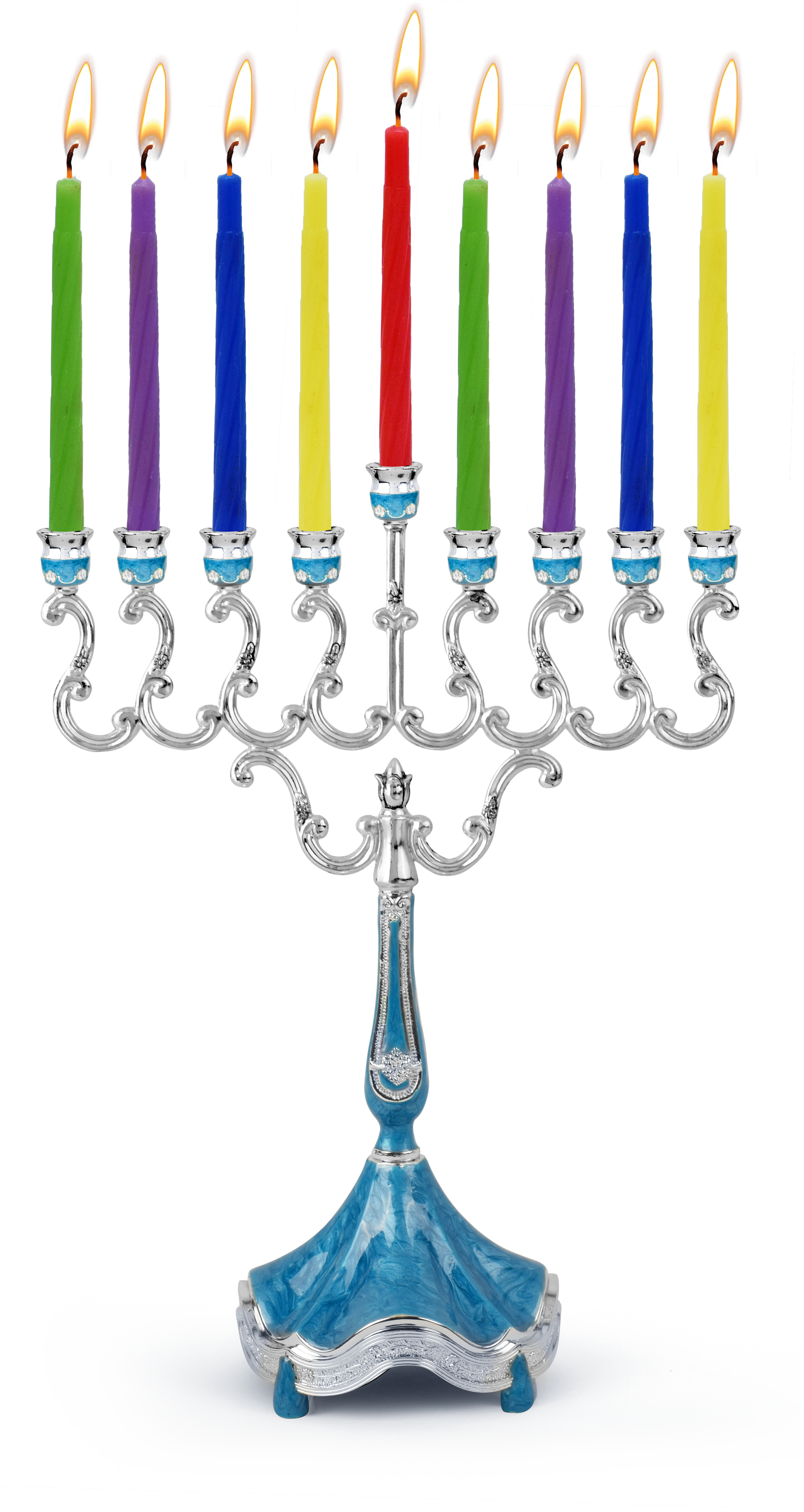 Marbleized Silver Plated Candle Menorah - Blue — Judaica Square