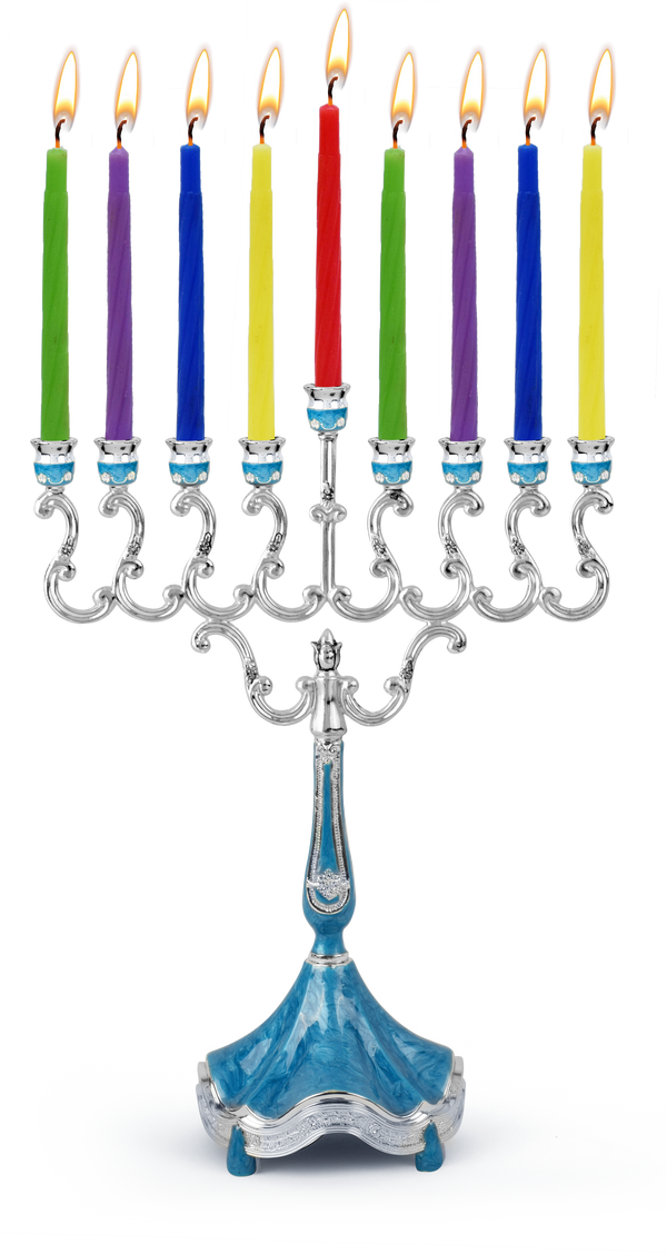 Marbleized Silver Plated Candle Menorah - Blue — Judaica Square