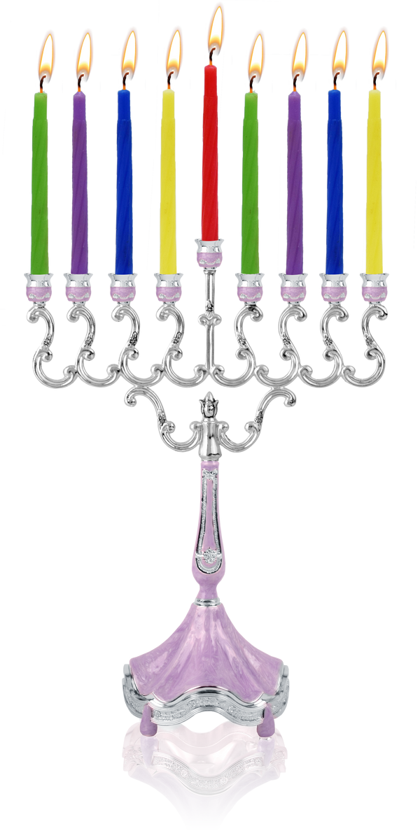 Marbleized Silver Plated Candle Menorah - Purple — Judaica Square