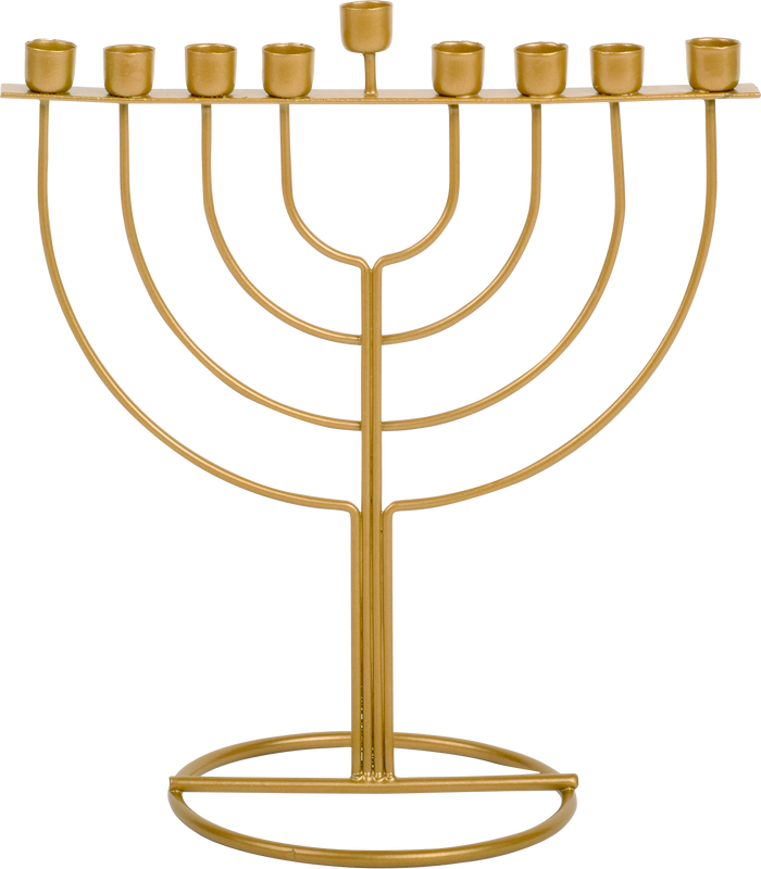 Gold Wireframe Menorah — slim gold metal outline menorah, 7.5 by 7.75 inches | Judaica Square Lakewood