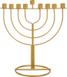Gold Wireframe Menorah — slim gold metal outline menorah, 7.5 by 7.75 inches | Judaica Square Lakewood