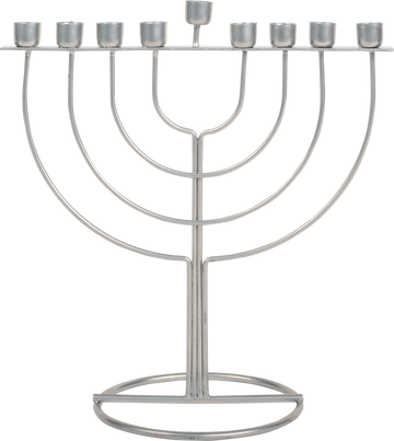 Silver Wireframe Menorah — bright silver open-frame menorah, 7.5 by 7.75 inches