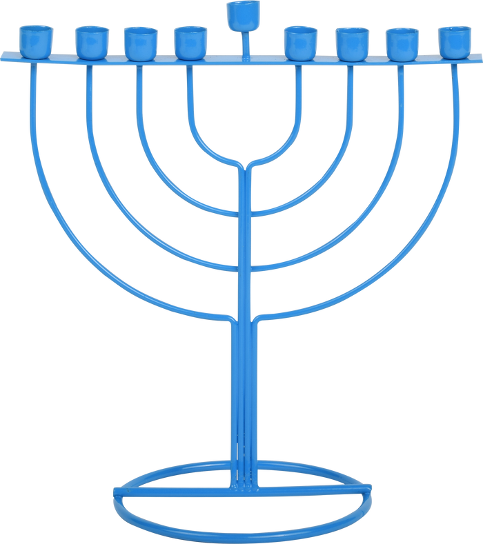 Blue Wireframe Menorah — open blue metal outline menorah, 7.5 by 7.75 inches | Judaica Square Lakewood
