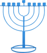 Blue Wireframe Menorah — open blue metal outline menorah, 7.5 by 7.75 inches | Judaica Square Lakewood