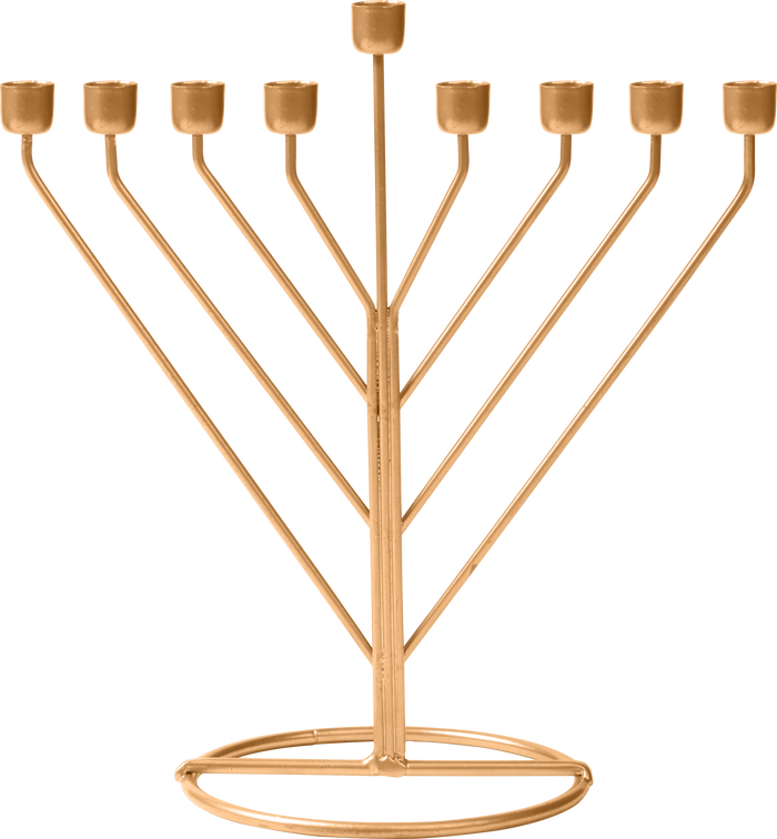 Rambam Gold Wireframe Menorah — gold wire menorah with straight diagonal branches | Judaica Square Lakewood