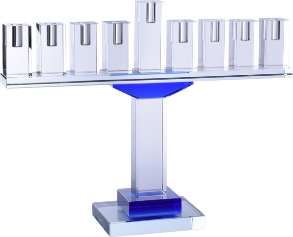 Crystal Glass Menorah - Blue — Judaica Square