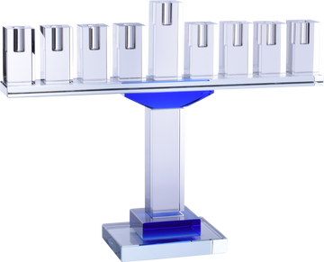 Blue-toned crystal glass Chanukah menorah