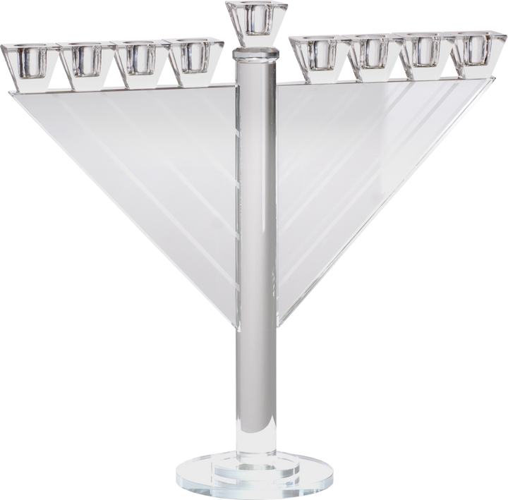 Crystal Glass Menorah Large: oversized clear crystal glass menorah on a wide sill