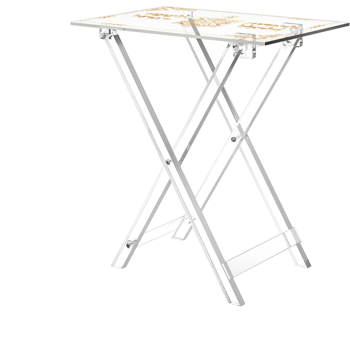 Foldable Chanukah Acrylic Table — clear folding menorah stand | Judaica Square Lakewood