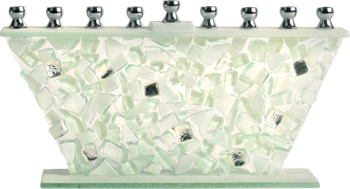 Hand-Crafted Glass Menorah Shattered Glass — faceted fractured art glass menorah | Judaica Square Lakewood