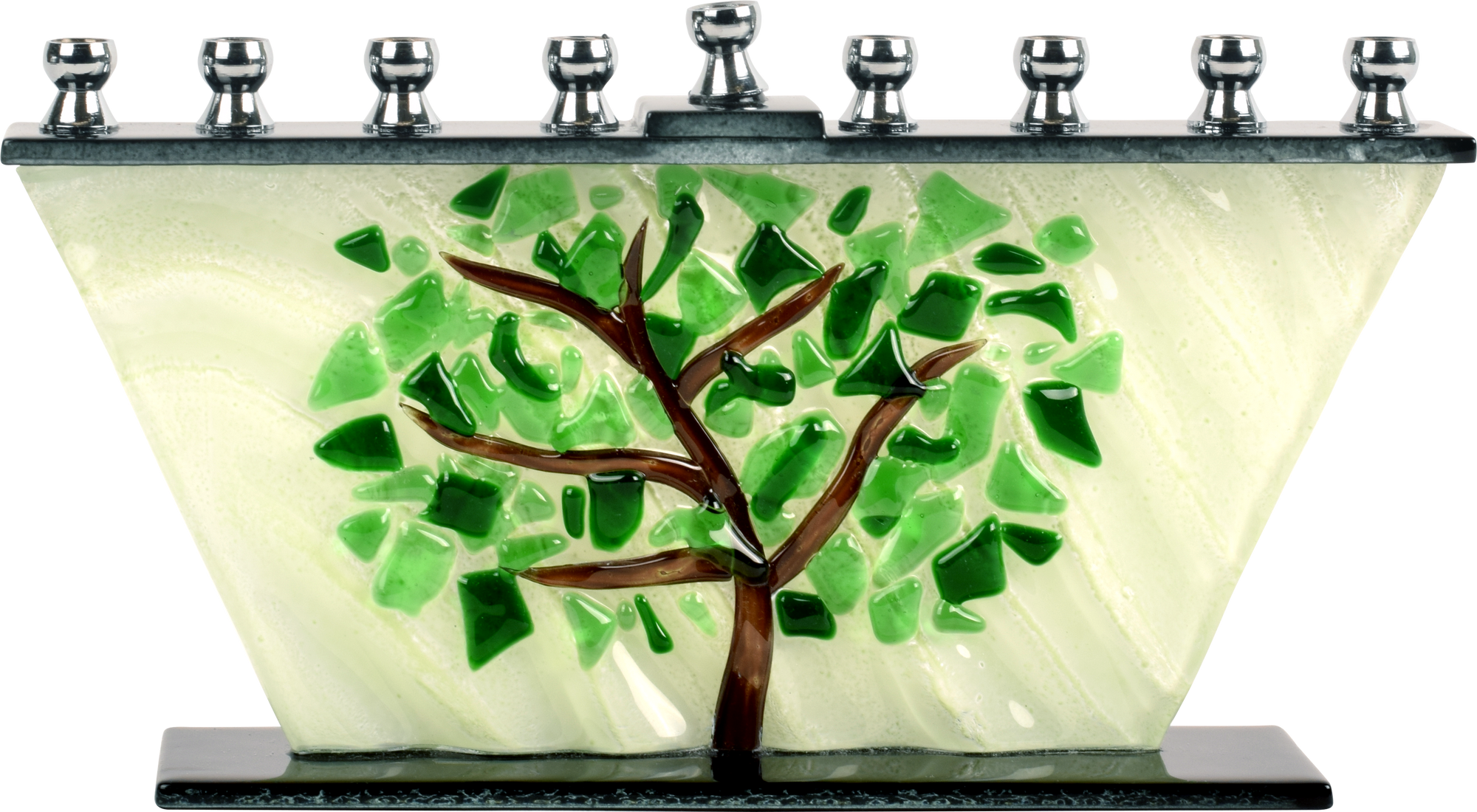 Hand Crafted Glass Menorah - Tree of Life Shattered Leaves — Judaica Square